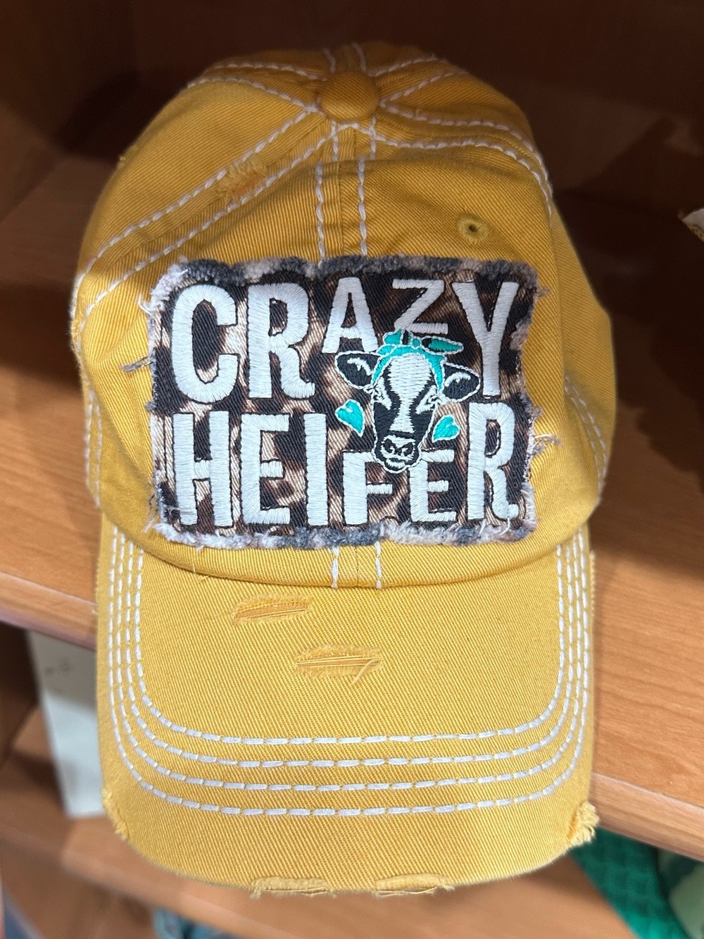 Crazy Heifer Yellow Embroidered Patch Cap